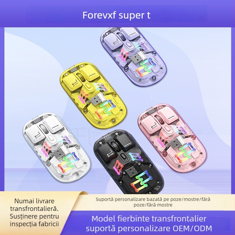 Mouse optic fără fir cu mod dual (Bluetooth + 2.4G), 1600 DPI, 5 butoane, interfață USB, design ergonomic