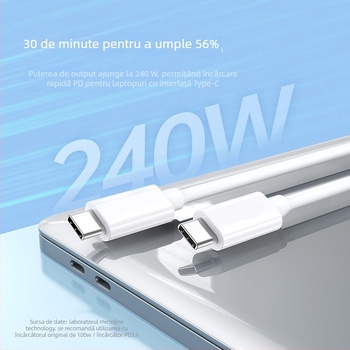Cablu de date USB-C, USB-C cu capete dublate, PD 240W, compatibil Thunderbolt 4, conductori din cupru pur, înveliș TPE