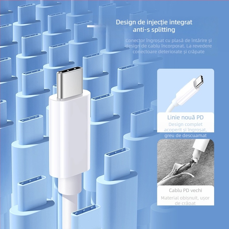 Cablu de date USB-C, USB-C cu capete dublate, PD 240W, compatibil Thunderbolt 4, conductori din cupru pur, înveliș TPE