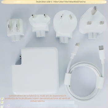 Încărcător USB-C de 100W pentru Apple MacBook și laptopuri USB‑C — ieșire 5V/9V/12V/15V/18V/20V, intrare 100–240V, 5A