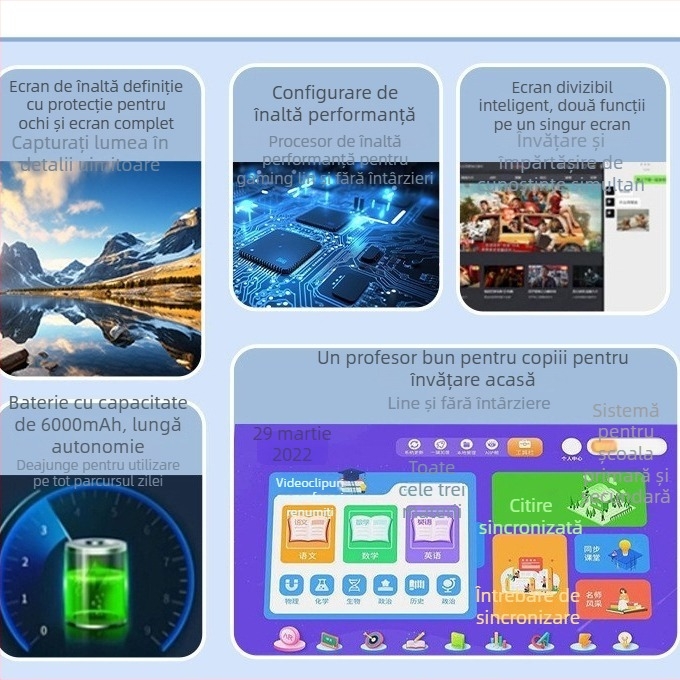 Tablet educațional cu Android, sincronizare cu manualele școlare, MTK octa-core la 1,5 GHz, 64 GB stocare, ecran IPS, ieșire HDMI