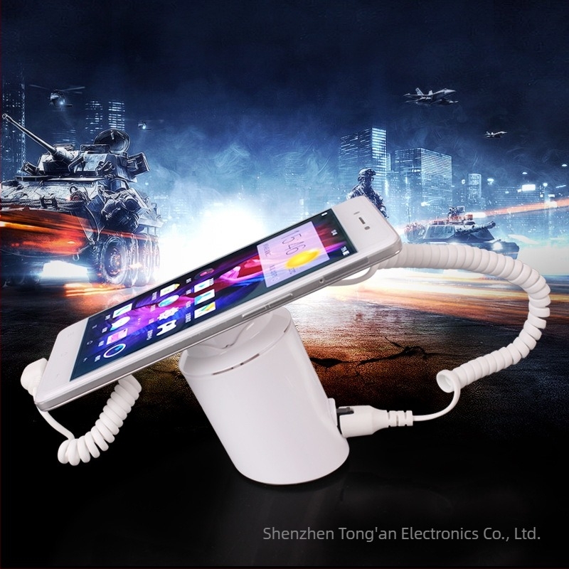 Suport display cu alarmă anti-furt pentru telefoane mobile și tablete — Model A22, alimentare 5V, conectare prin cablu, dimensiuni 50×85×30 mm, pentru centre comerciale