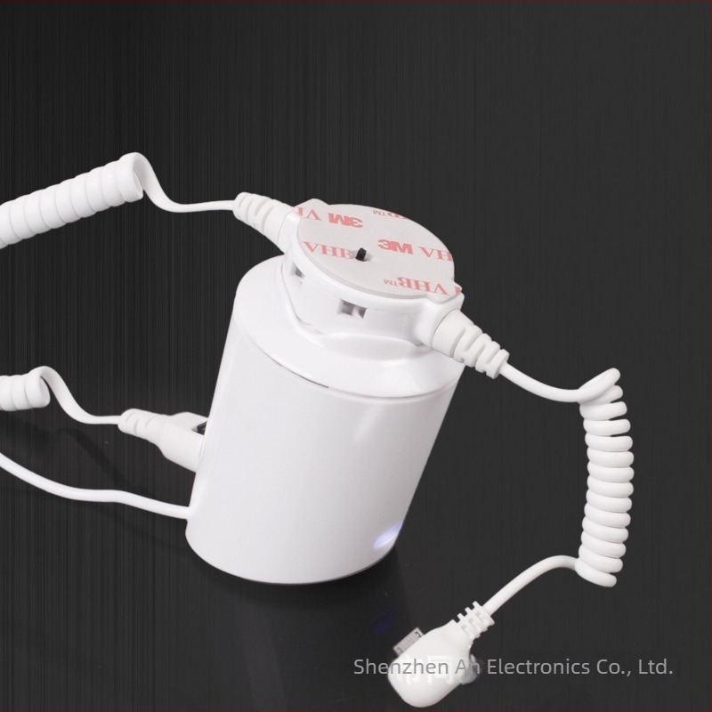 Suport display cu alarmă anti-furt pentru telefoane mobile și tablete — Model A22, alimentare 5V, conectare prin cablu, dimensiuni 50×85×30 mm, pentru centre comerciale