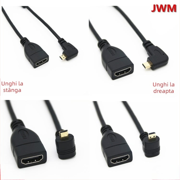 Cablu adaptor micro HDMI către HDMI, femelă, cu unghi de 90°, pentru tabletă