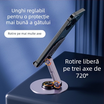 Suport de birou pentru telefoane și tablete, rotativ și pliabil, din aliaj, universal