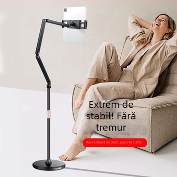 Zeli BX-N01 Suport de podea pentru telefon și tabletă cu braț telescopic pliabil, compatibil cu seria iPad, clemă cu trei brațe, bază rotundă