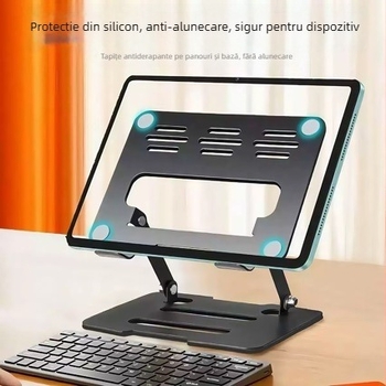 Suport metalic pentru laptop, pliabil, reglabil pe înălime, cu răcire a suprafeței de lucru – Model S795, 350 g