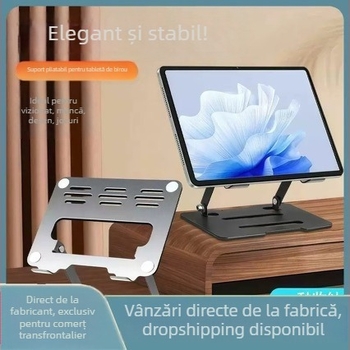 Suport metalic pentru laptop, pliabil, reglabil pe înălime, cu răcire a suprafeței de lucru – Model S795, 350 g