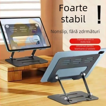 Suport metalic pentru laptop, pliabil, reglabil pe înălime, cu răcire a suprafeței de lucru – Model S795, 350 g