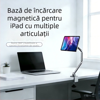 Suport pentru tabletă din aluminiu, fixare de birou cu braț cantilever, încărcare magnetică pentru iPad Air Pro