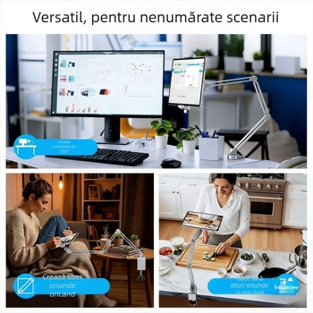 Suport pentru tabletă din aluminiu, fixare de birou cu braț cantilever, încărcare magnetică pentru iPad Air Pro