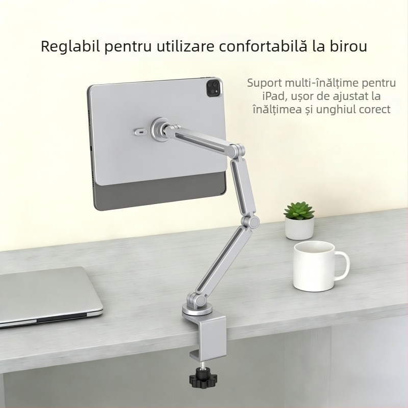Suport pentru tabletă din aluminiu, fixare de birou cu braț cantilever, încărcare magnetică pentru iPad Air Pro