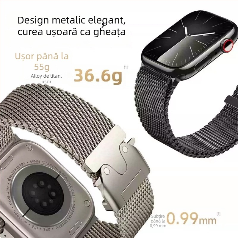 Brățară Apple Watch din aliaj de titan, cataramă parașută, închidere snap, dimensiuni ale interfeței personalizabile, 35 g