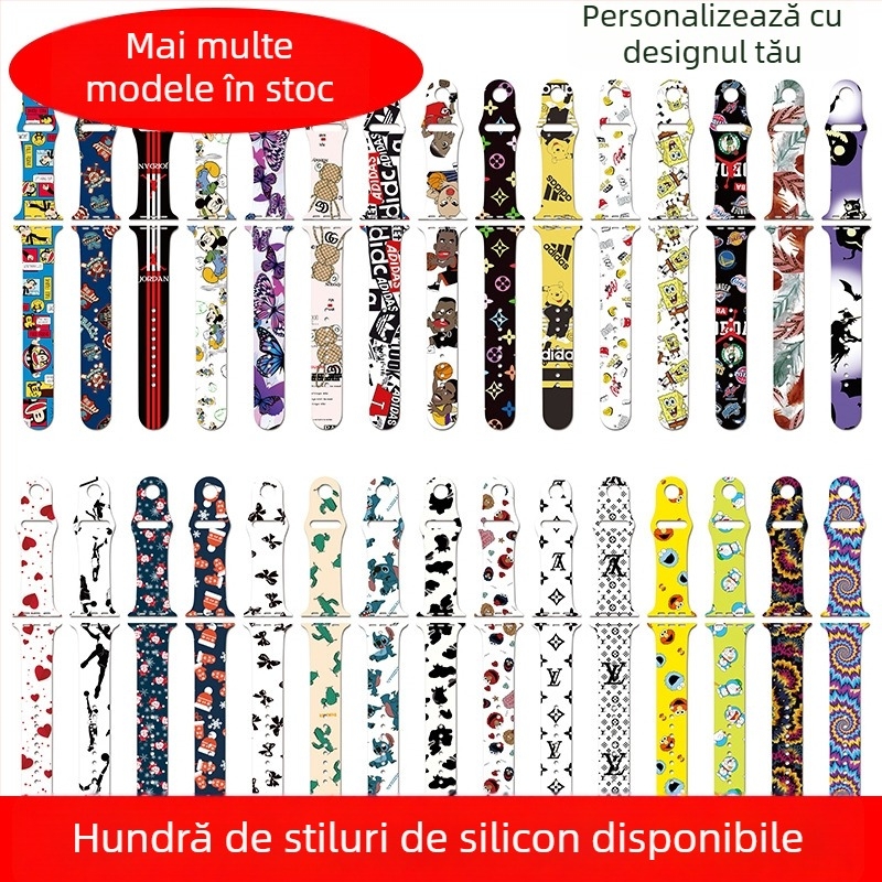 Brățară din silicon pentru Apple Watch, compatibilă cu seriile 3–7, imprimare personalizabilă, stil fashion