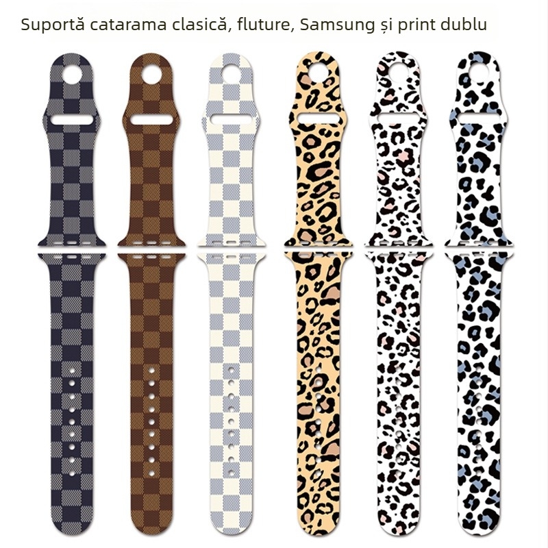 Brățară din silicon pentru Apple Watch, compatibilă cu seriile 3–7, imprimare personalizabilă, stil fashion