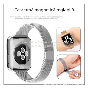 Brățară metal Milanese pentru Apple Watch cu închidere magnetică, compatibilă cu Apple Watch, stil la modă