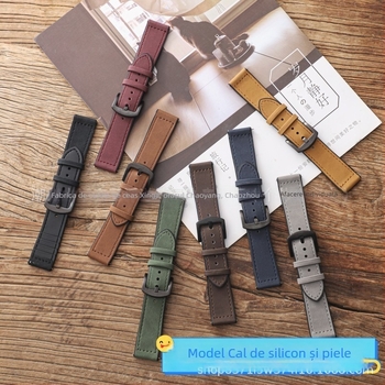 Bratara ceas - Crazy Horse model, din silicon și piele - închidere cu știft - pentru Huawei GT, Samsung și Apple Watch - la modă