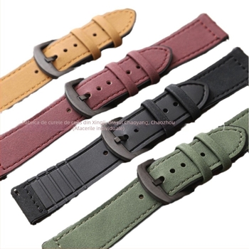 Bratara ceas - Crazy Horse model, din silicon și piele - închidere cu știft - pentru Huawei GT, Samsung și Apple Watch - la modă