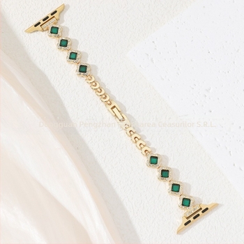 Brățară metalică pentru Apple Watch cu accente din pietre, compatibilă cu seria 6–8, lățime 14 mm, închidere snap