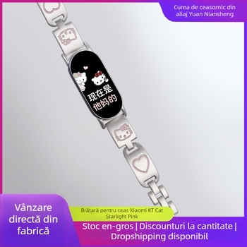 Brățară metalică Xiaomi Mi Band 8/9 – design inimă de pisică, stil modern, compatibilă cu Mi Band 8/9