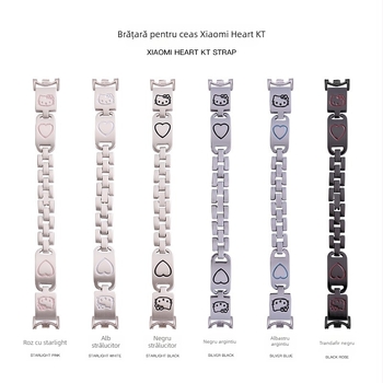 Brățară metalică Xiaomi Mi Band 8/9 – design inimă de pisică, stil modern, compatibilă cu Mi Band 8/9
