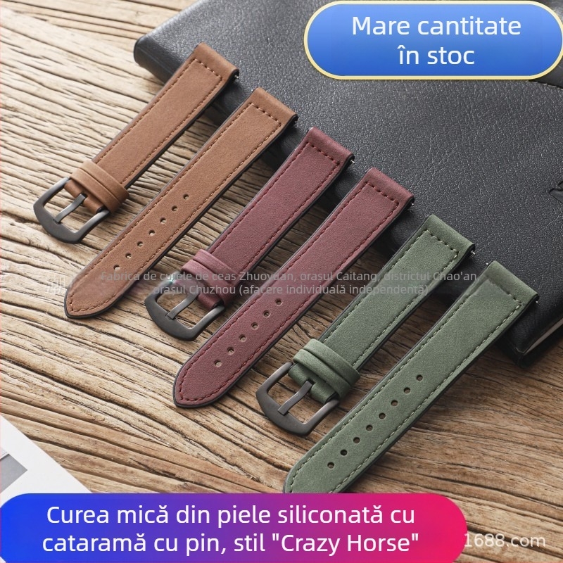 Brățară de ceas din silicon cu model Crazy Horse, cataramă cu știft, 20/22 mm, compatibilă cu Huawei GT345 și Apple Watch