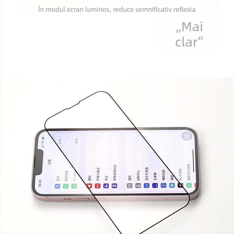 Protecție ecran din sticlă temperată, anti-reflexie pentru iPhone – acoperire completă, finisaj electroplacat