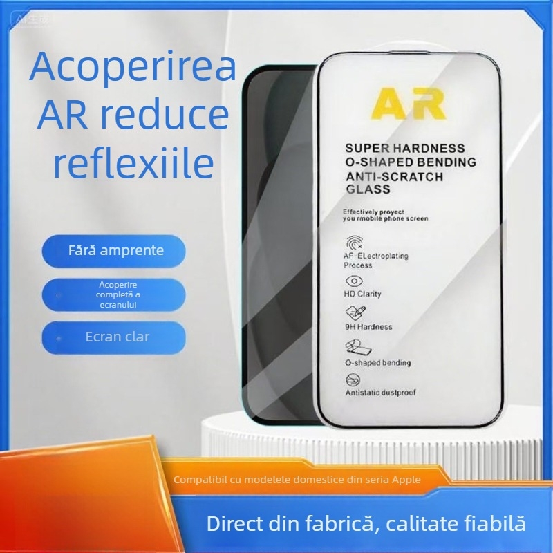Protecție ecran iPhone 16 AR din sticlă temperată – ecran complet, anti-reflexie, margine cu arc mare și plasă anti-praf, sticlă integrată