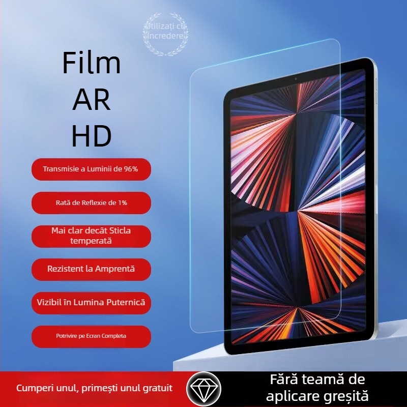 Protecție ecran PET pentru Apple iPad — film frontal, claritate HD, antibacterian și antiamprentă; compatibil cu iPad Apple; atașare prin adsorbție cu adezare completă și prindere magnetică