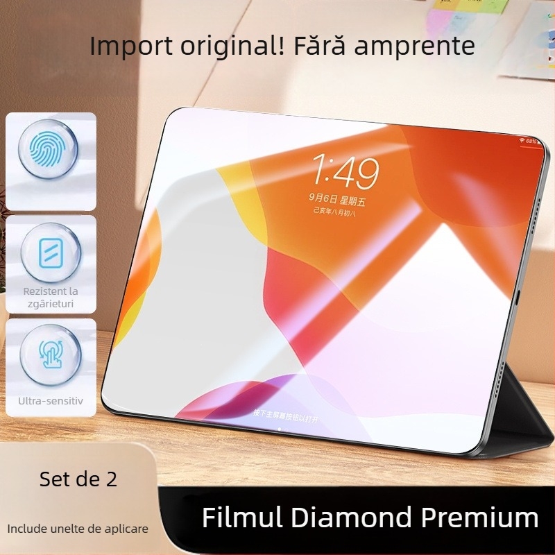 Protecție ecran din sticlă temperată pentru iPad — folie față și spate, claritate HD, anti-amprentă, anti-lumină albastră