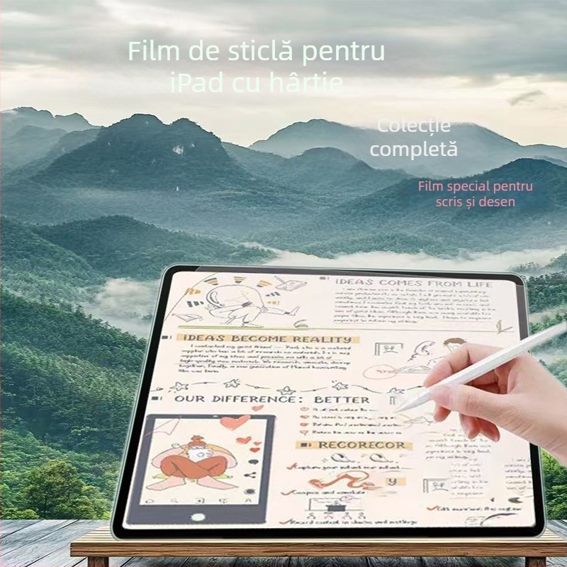 Sticlă securizată pentru iPad cu folie frontală de tip hârtie, antiamprentare, rezistentă la căderi, protecție completă a ecranului