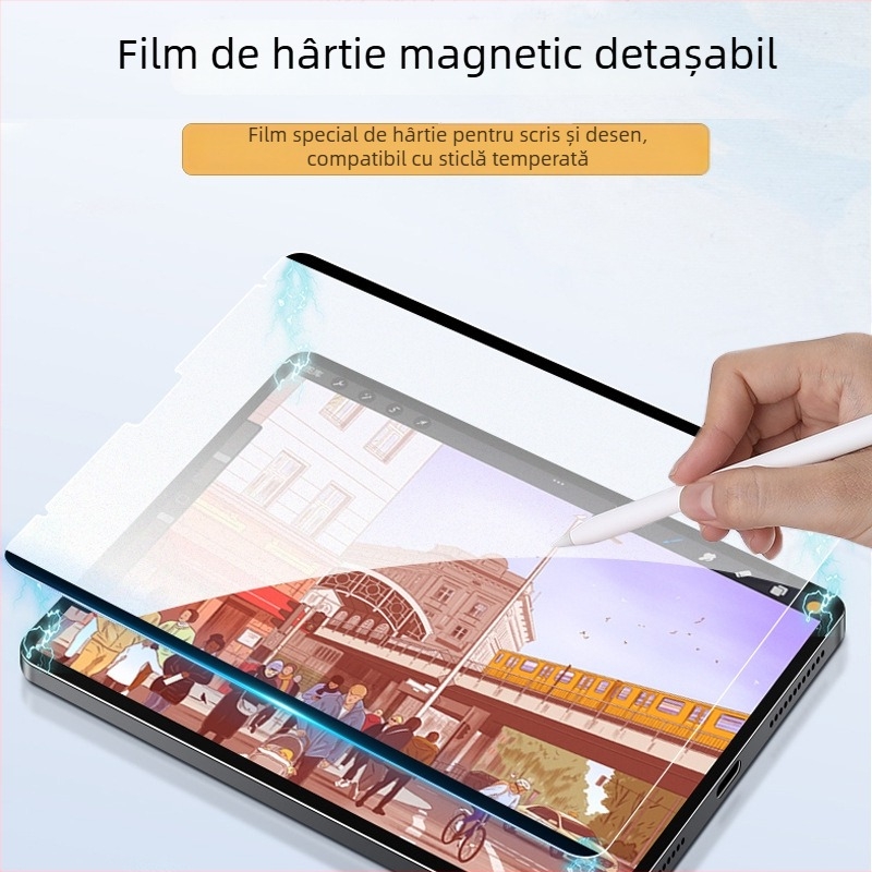 Film PET frontal pentru iPad Pro 11, atașare magnetică, senzație de hârtie, finisaj mat, antiamprentă