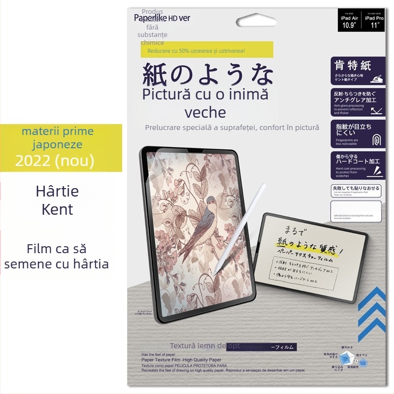 Film PET cu textură de hârtie pentru iPad — ultra-subțire, suprafață mată, anti-amprentă, anti-lumină albastră, pentru scriere și desen