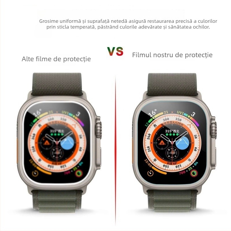 Protecție ecran Apple Watch Ultra 2 49mm – sticlă temperată, folie frontală, ecran complet, înaltă definiție, anti-amprentă