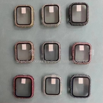 Xin shell husă Apple Watch pentru seria 6–11 cu accente diamantate, PC + sticlă temperată, protecție integrată
