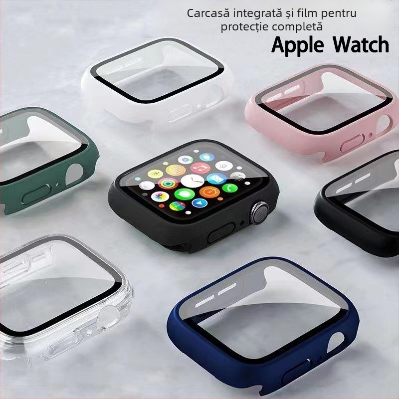 Folie de protecție Apple Watch – PC + folie temperată, 360° acoperire pentru seria 6/7