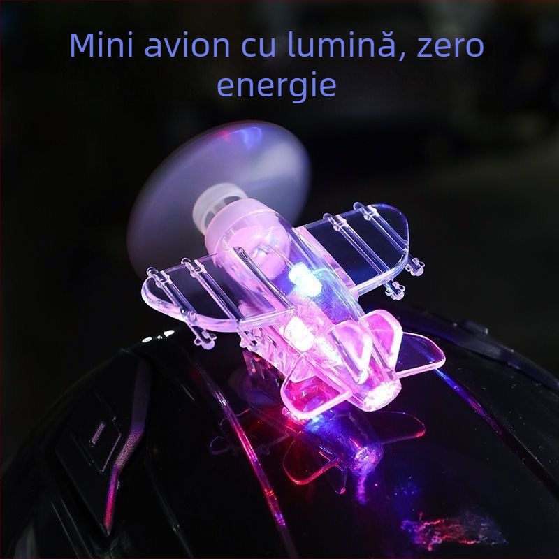 Avionuleț cu energie eoliană și LED, ornament auto din plastic