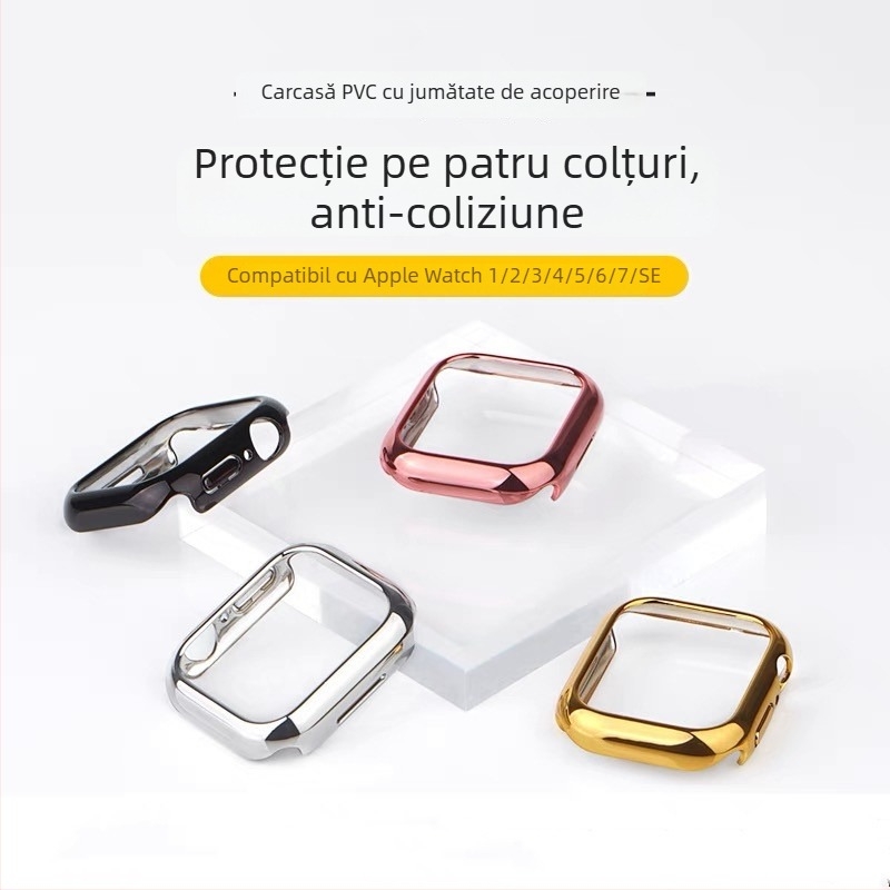 Apple Watch Seria 11, carcasă de protecție PC cu ramă semiacoperire electroplatinată, 46 mm, anti-zgârieturi și anti-cădere (S10)