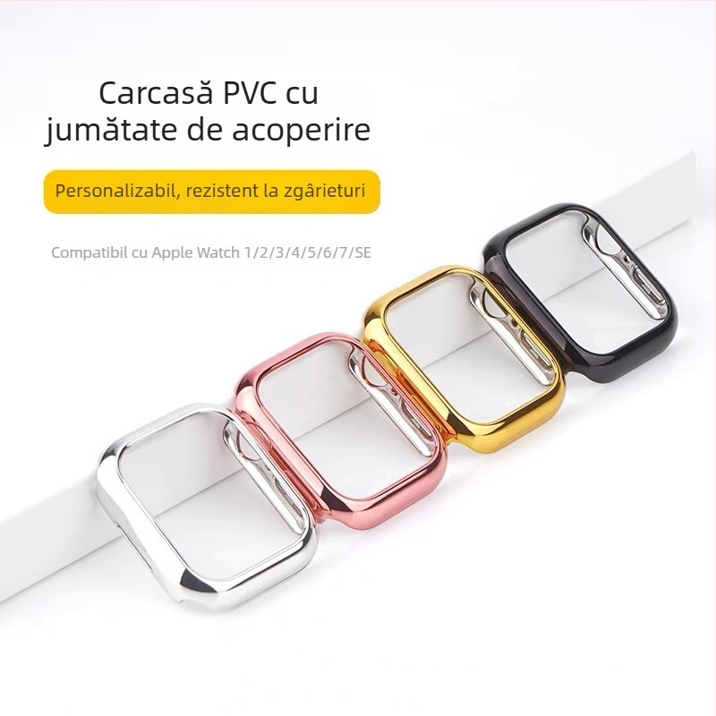 Apple Watch Seria 11, carcasă de protecție PC cu ramă semiacoperire electroplatinată, 46 mm, anti-zgârieturi și anti-cădere (S10)