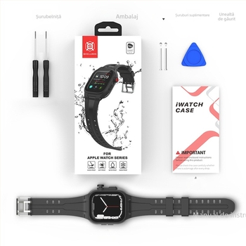 SHELL BOX husă de protecție pentru Apple Watch S7/S8/S9 – impermeabilă, TPU/PC silicon