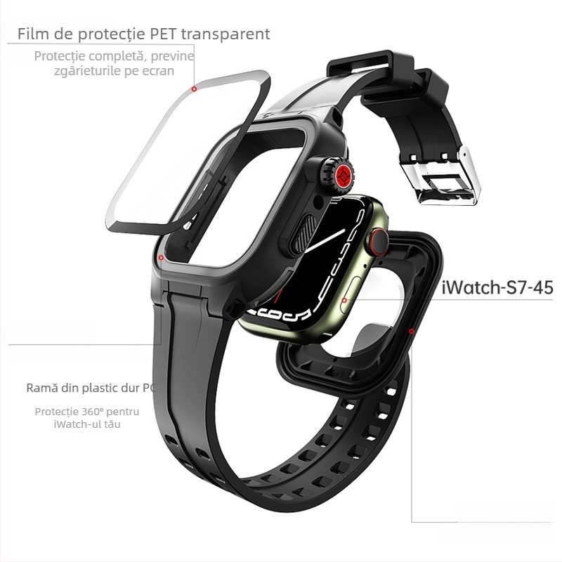 SHELL BOX husă de protecție pentru Apple Watch S7/S8/S9 – impermeabilă, TPU/PC silicon