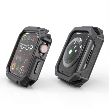 Carcasă de protecție TPU pentru Apple Watch, textură fibră de carbon, model dhy5r
