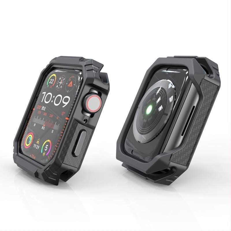 Carcasă de protecție TPU pentru Apple Watch, textură fibră de carbon, model dhy5r