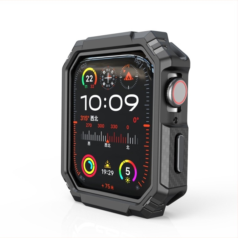 Carcasă de protecție TPU pentru Apple Watch, textură fibră de carbon, model dhy5r