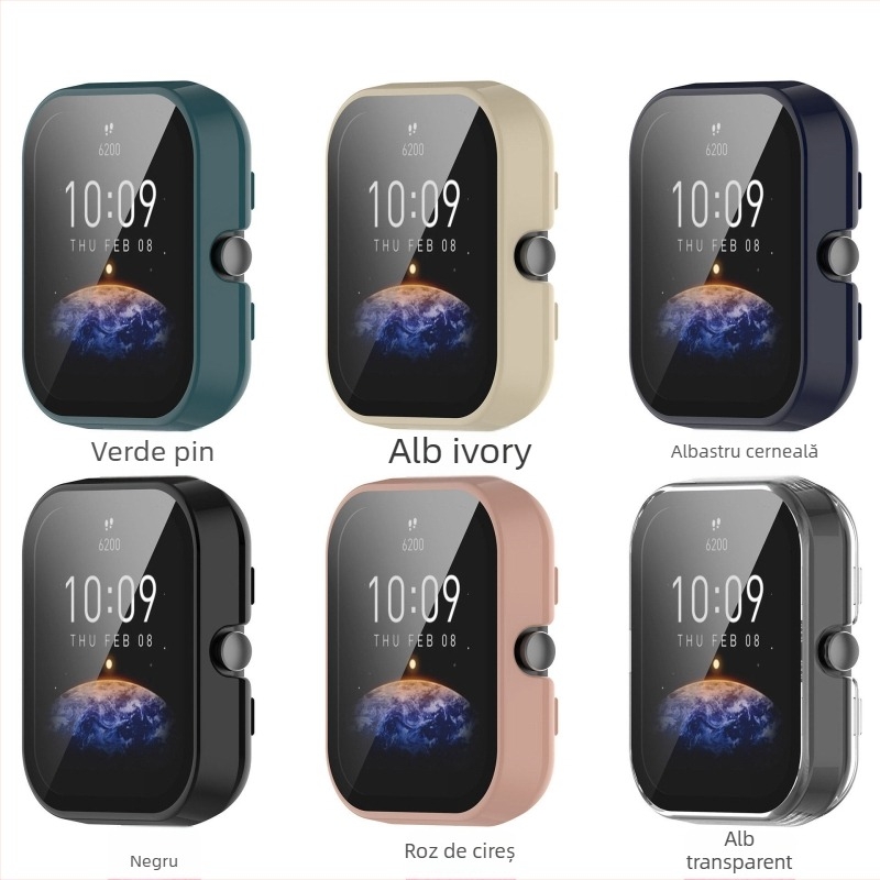 Husă de protecție pentru Amazfit Bip3 Pro cu hus PC și folie de sticlă temperată, design integrat, rezistentă la căderi