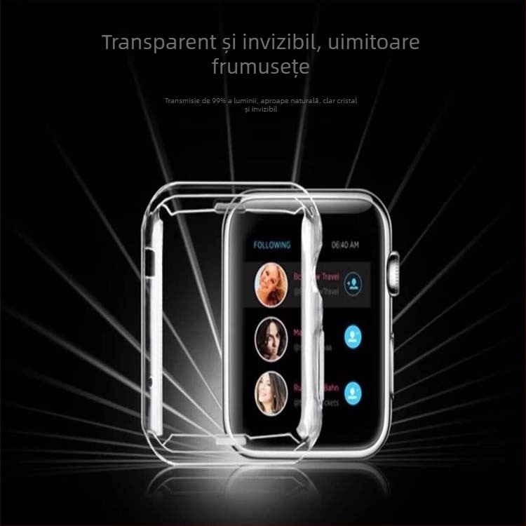 Carcasă din silicon pentru Apple Watch – protecție completă a ecranului, ultra-subțire, protecție transparentă pentru seria 8/9 (Generația S10)