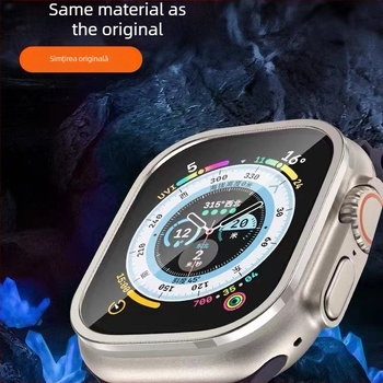 Protecție de ecran din sticlă temperată pentru Apple Watch Ultra cu cadru din aliaj de titan