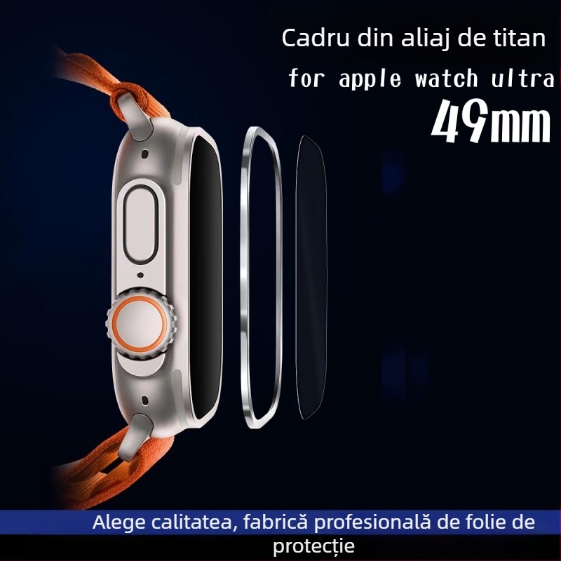 Protecție de ecran din sticlă temperată pentru Apple Watch Ultra cu cadru din aliaj de titan
