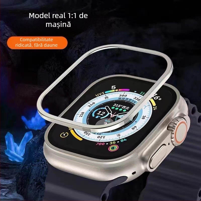 Protecție de ecran din sticlă temperată pentru Apple Watch Ultra cu cadru din aliaj de titan