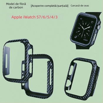 Carcasă PC dură pentru Apple Watch Series 8, cu textură fibră de carbon și folie de protecție integrată